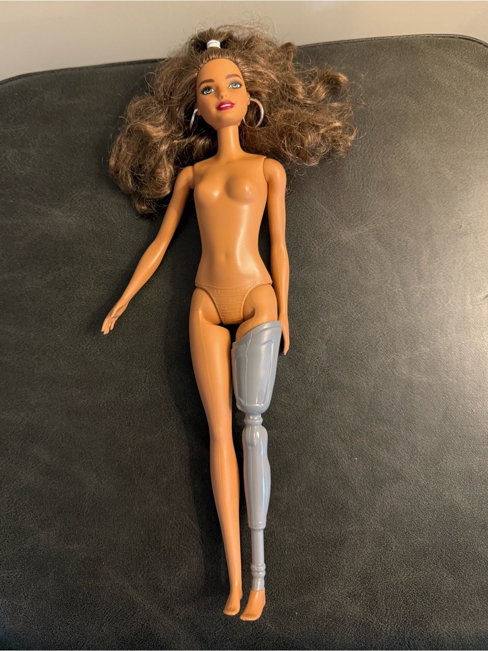 Mattel 2015 Barbie  Fashion Doll Brown Hair with Gray Prosthetic Leg